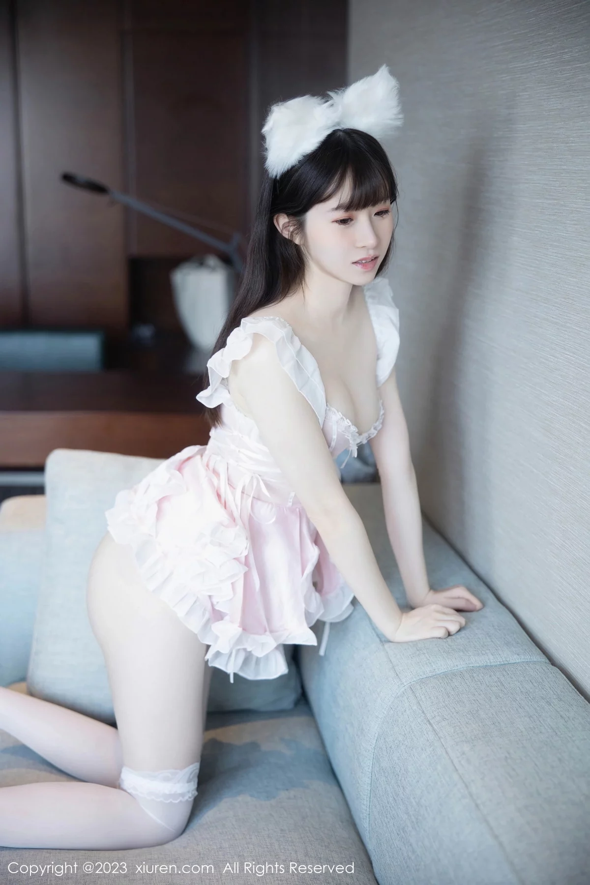 XiuRen第7602期_模特林悠悠脱粉色女仆短裙露性感情趣内衣秀惹火身材诱惑写真80P