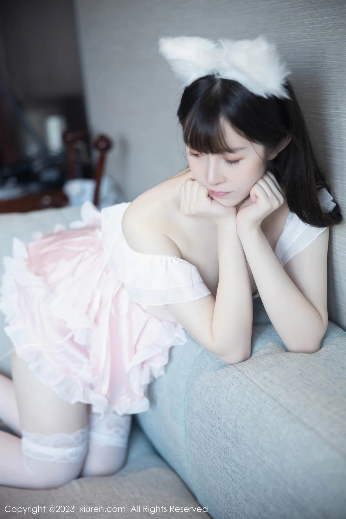 XiuRen第7602期_模特林悠悠脱粉色女仆短裙露性感情趣内衣秀惹火身材诱惑写真80P