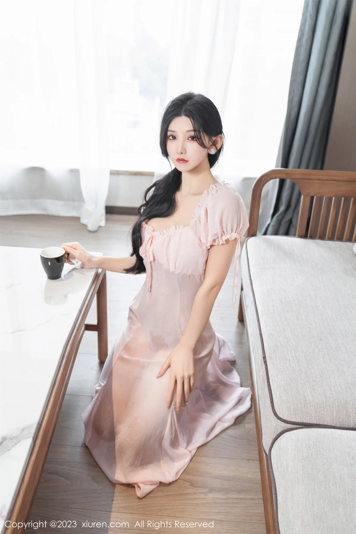 XiuRen第7615期_女神周于希Sally私房性感粉色薄纱长裙透视秀惹火身材诱惑写真120P