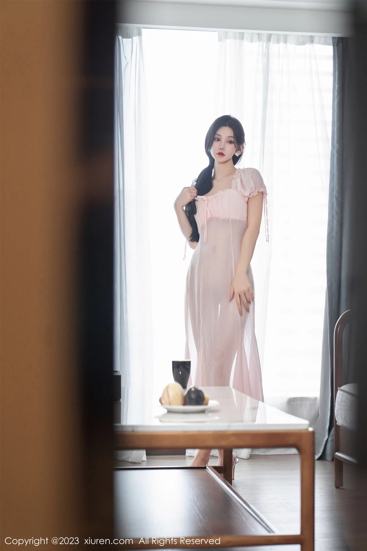 XiuRen第7615期_女神周于希Sally私房性感粉色薄纱长裙透视秀惹火身材诱惑写真120P