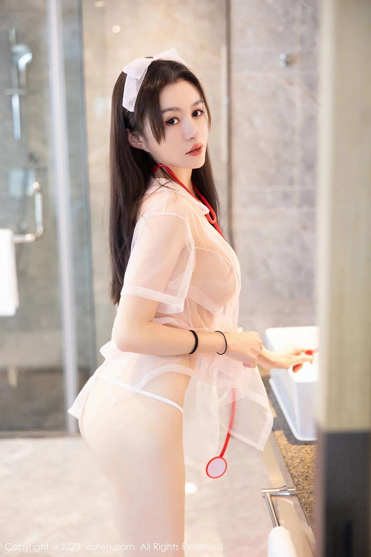 XiuRen第7620期_模特唐宁宁私房性感轻透情趣护士服饰透视秀惹火身材诱惑写真82P