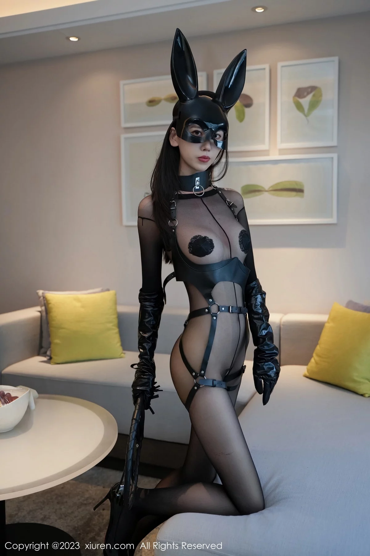 XiuRen第7618期_模特章芃芃兔女郎装扮性感黑色网纱连体衣秀曼妙身姿诱惑写真91P