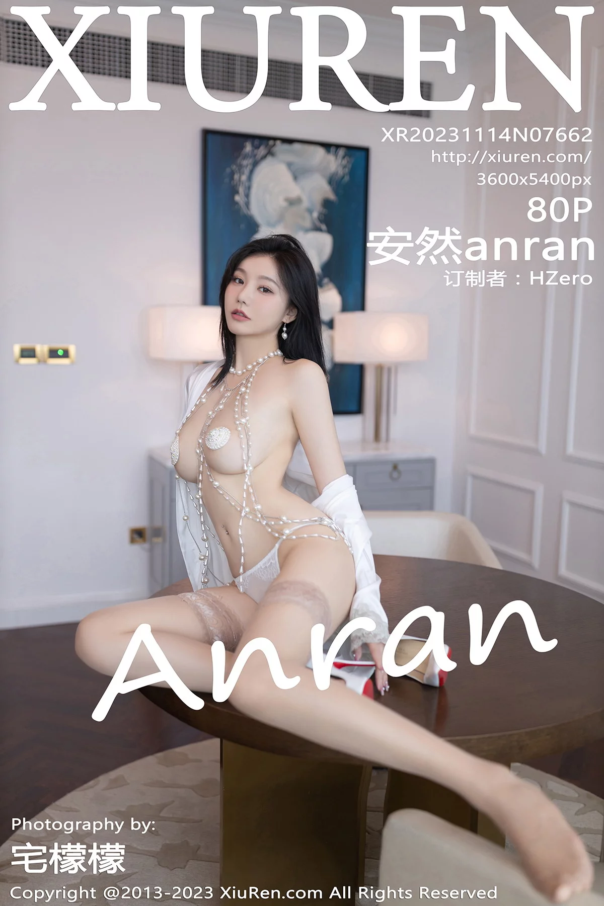 XiuRen第7662期_模特安然anran白色睡裙露性感珍珠情趣服饰秀豪乳遮点诱惑写真80P