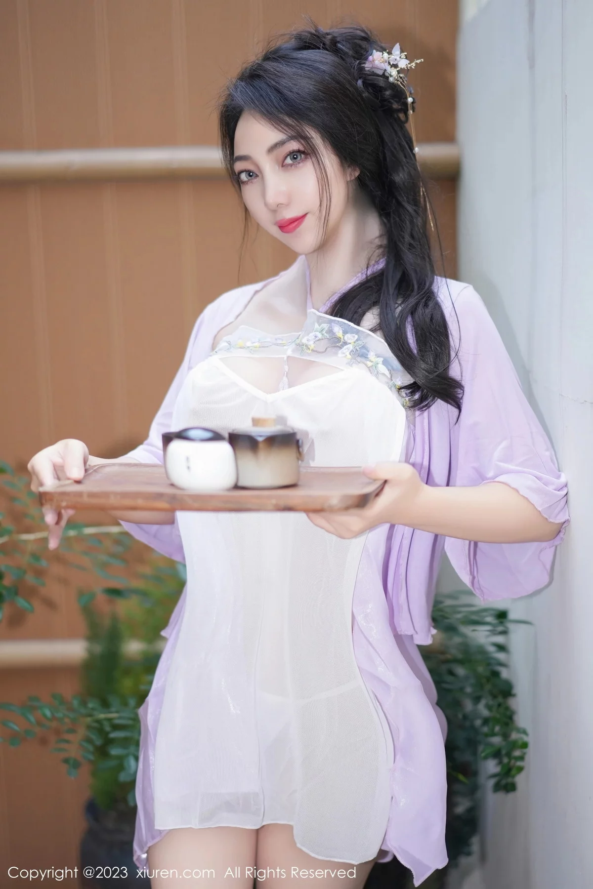 XiuRen第7665期_模特娇喘JC性感紫色薄纱古典服配情趣内衣秀惹火身材诱惑写真61P
