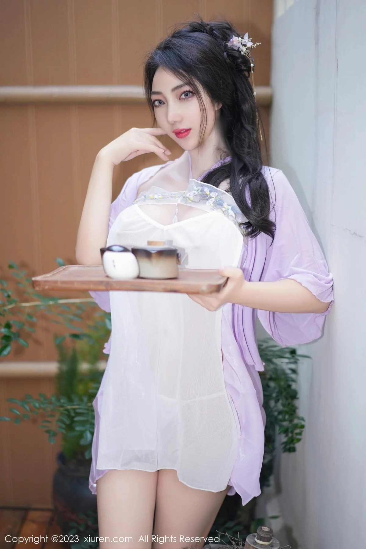 XiuRen第7665期_模特娇喘JC性感紫色薄纱古典服配情趣内衣秀惹火身材诱惑写真61P