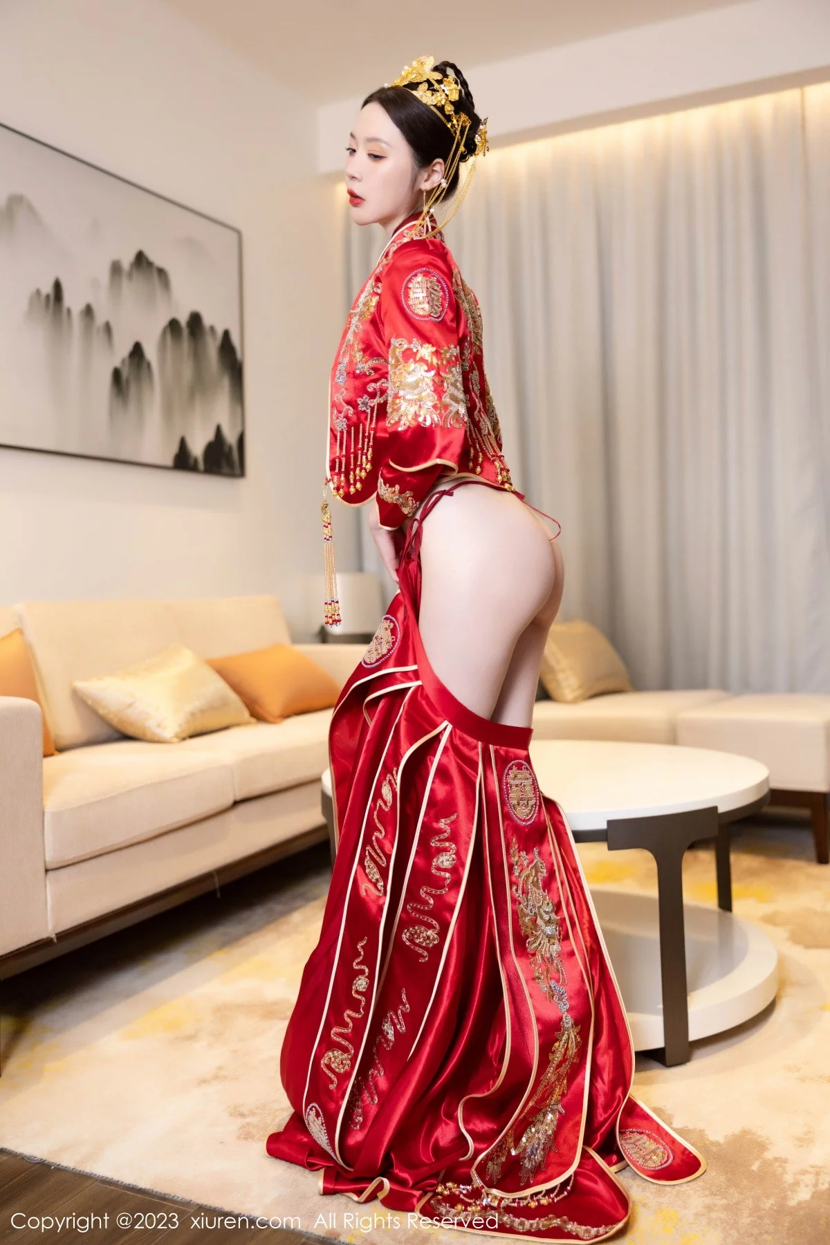 XiuRen第7766期_模特梦心玥性感红色中式婚服露红色薄透肚兜内衣撩人诱惑写真88P