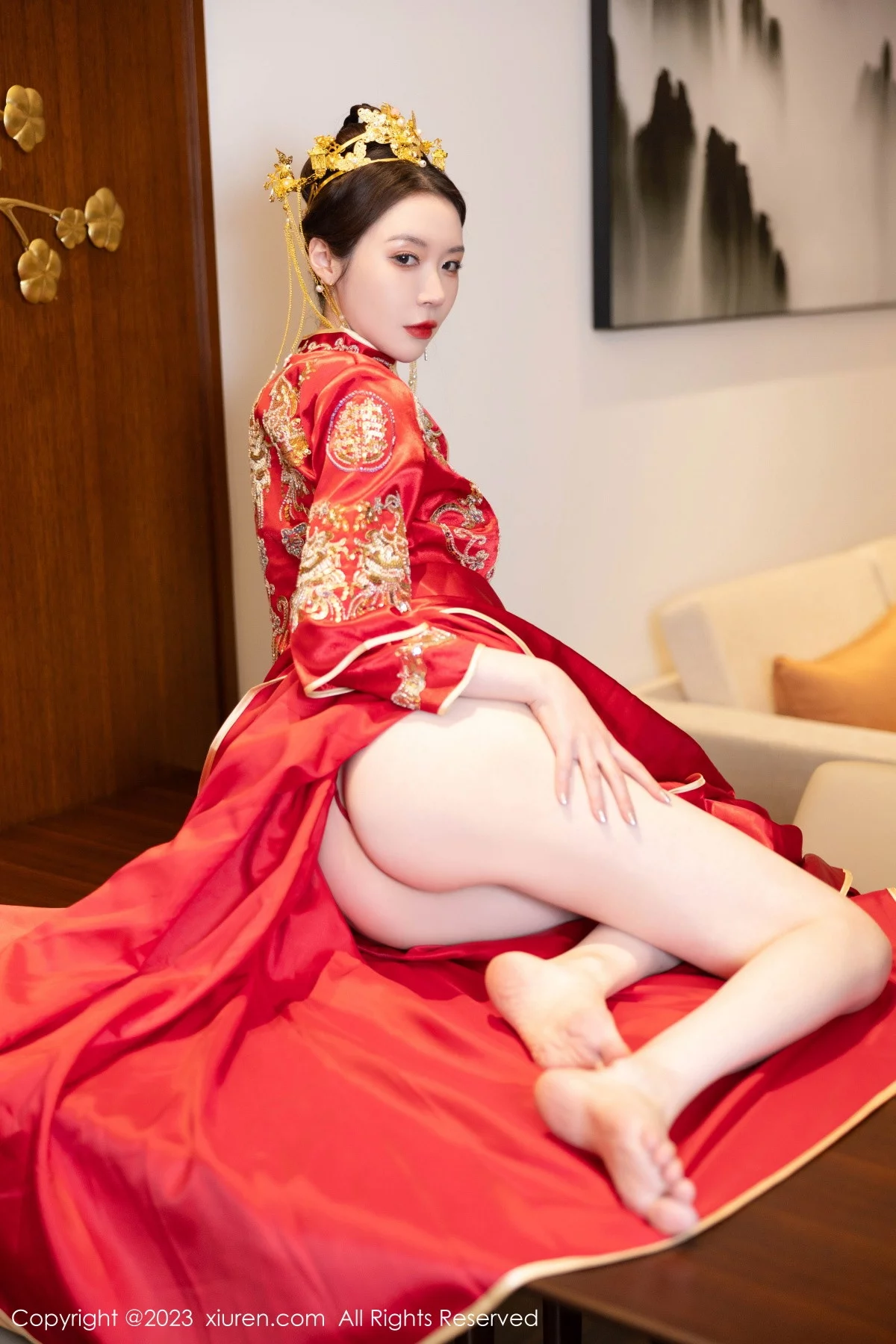 XiuRen第7766期_模特梦心玥性感红色中式婚服露红色薄透肚兜内衣撩人诱惑写真88P