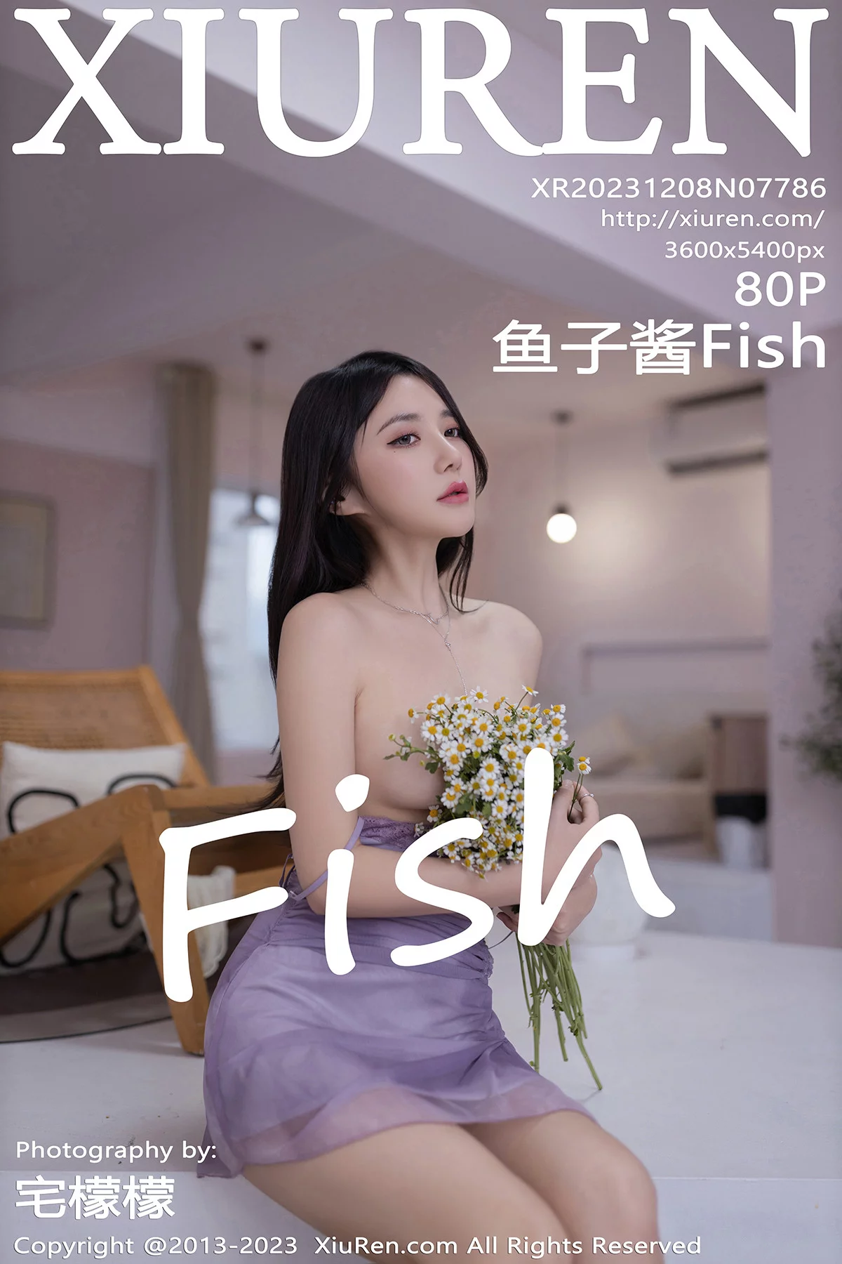 XiuRen第7786期_模特鱼子酱Fish性感紫色吊带连衣短裙半脱秀曼妙身姿诱惑写真80P