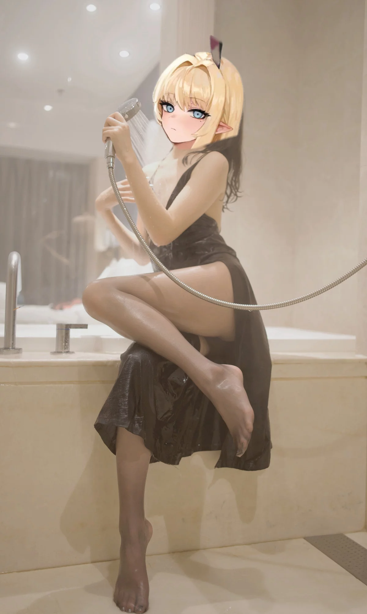 Coser美女禅院熏OL系列主题浴室长裙+床上OL制服配超薄黑丝秀翘臀美腿诱惑写真65P