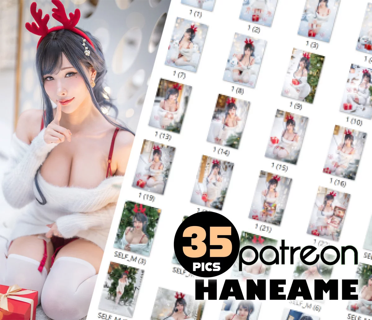 Coser美女雨波_HaneAme圣诞训鹿主题性感白色毛衣配白丝吊袜秀丰满身材诱惑写真38P