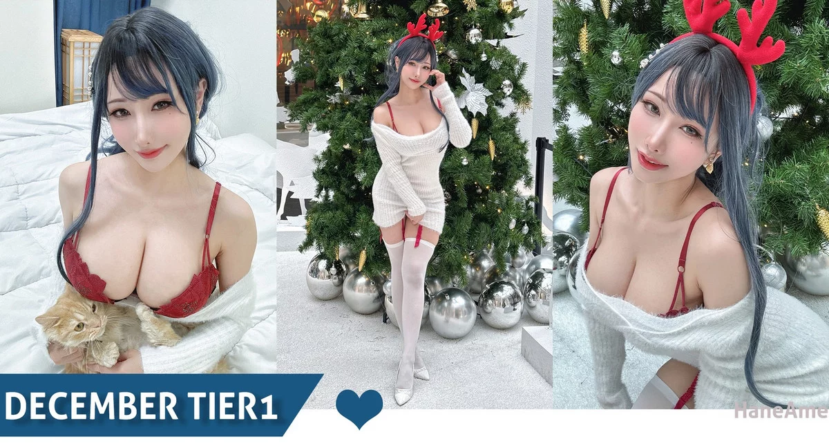 Coser美女雨波_HaneAme圣诞训鹿主题性感白色毛衣配白丝吊袜秀丰满身材诱惑写真38P