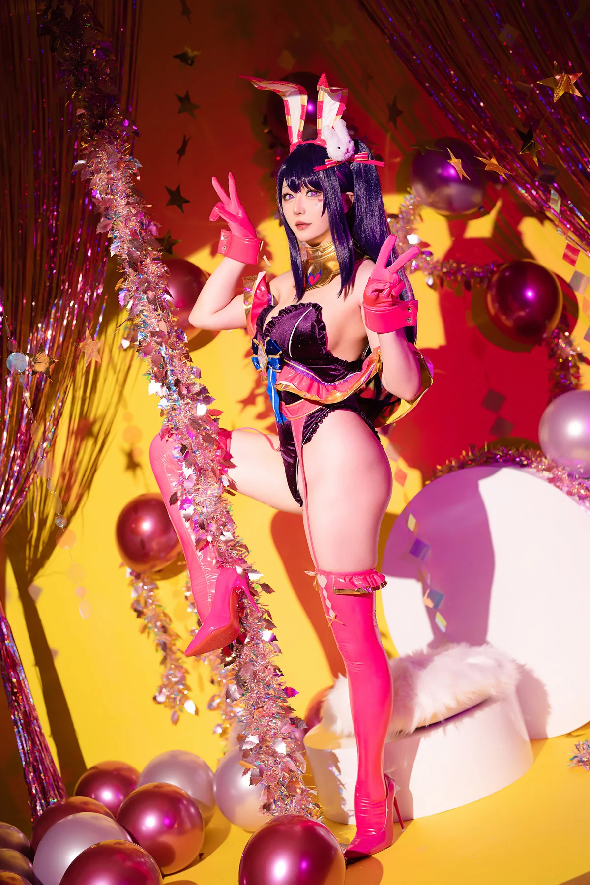 Coser小姐姐星之迟迟星野爱同人主题兔女郎装扮性感高叉连体衣秀美腿诱惑写真119P