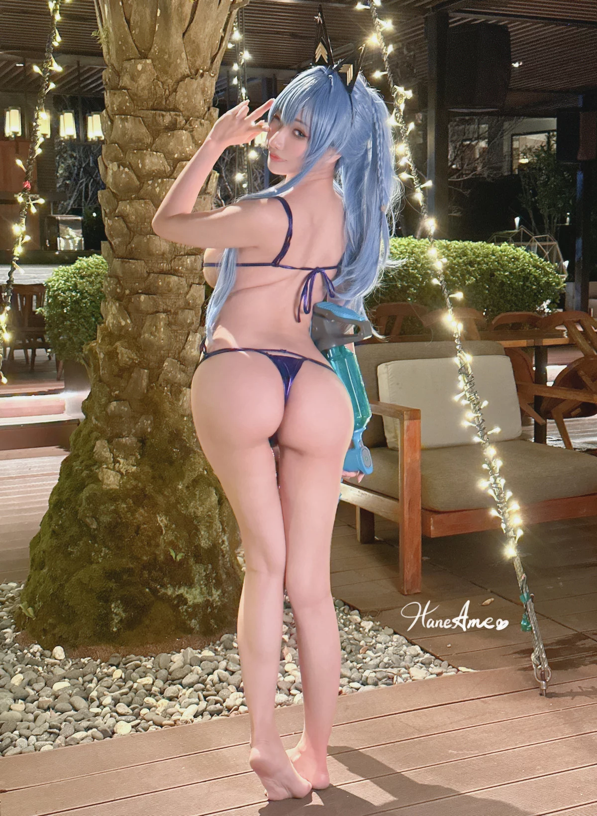 Coser美女雨波_HaneAme海伦夏日泳裝主题户外性感深蓝比基尼秀丰满身材诱惑写真47P