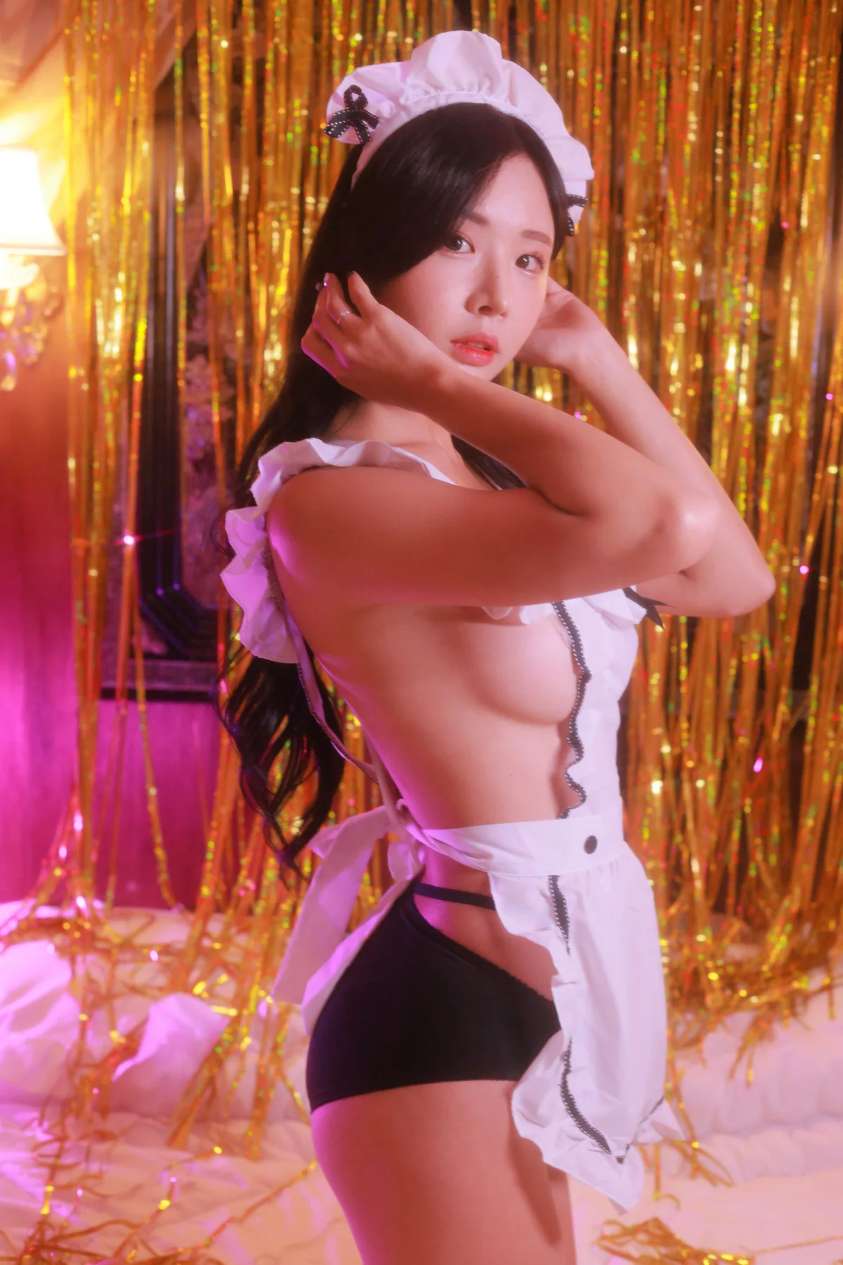 韩国美女模特Habin内衣和视频01主题绒毛红色内衣+性感女仆装秀完美身材诱惑写真59P