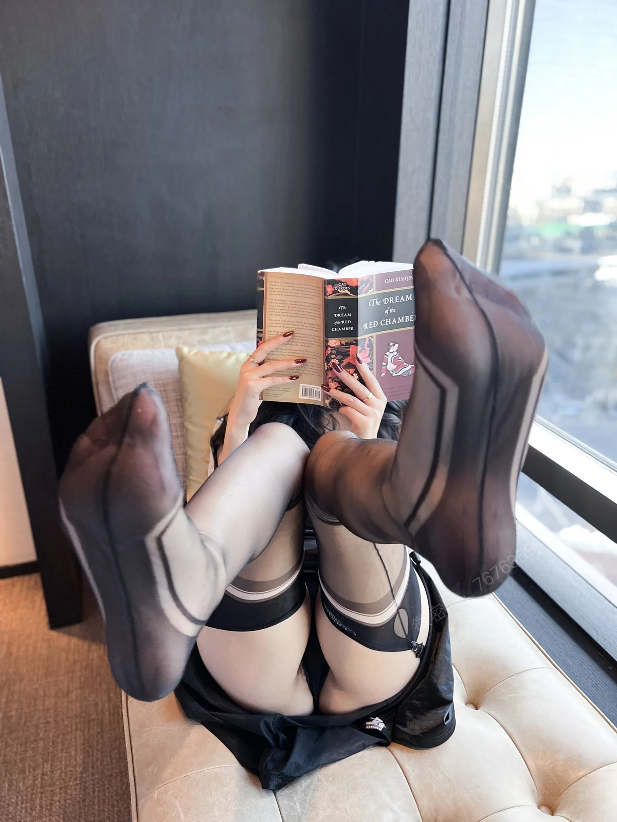 网络美女安乔乔儿cervin无弹力主题性感黑色内衣配黑丝吊袜秀完美身材诱惑写真109P