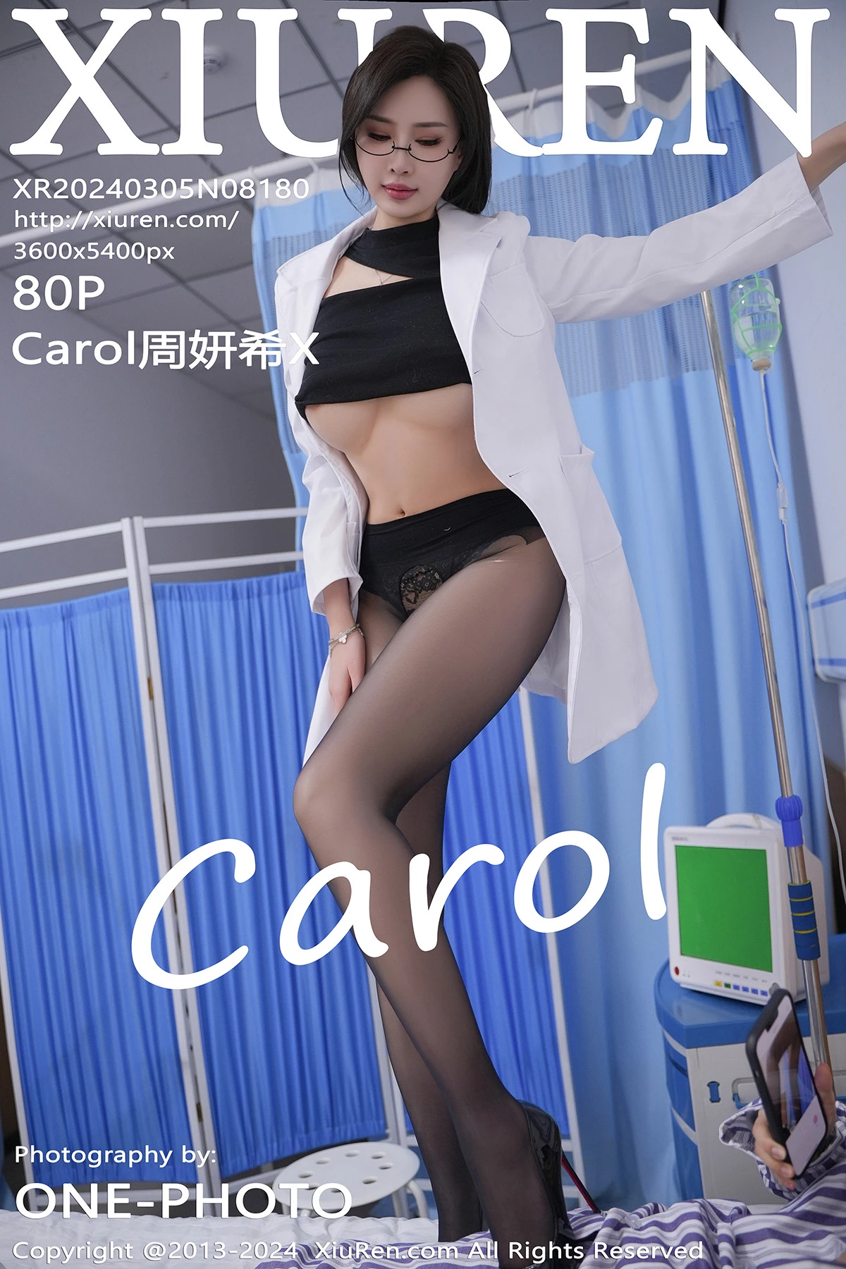 XiuRen第8180期_女神Carol周妍希性感女医生制服露开档黑丝秀翘臀美腿诱惑写真78P