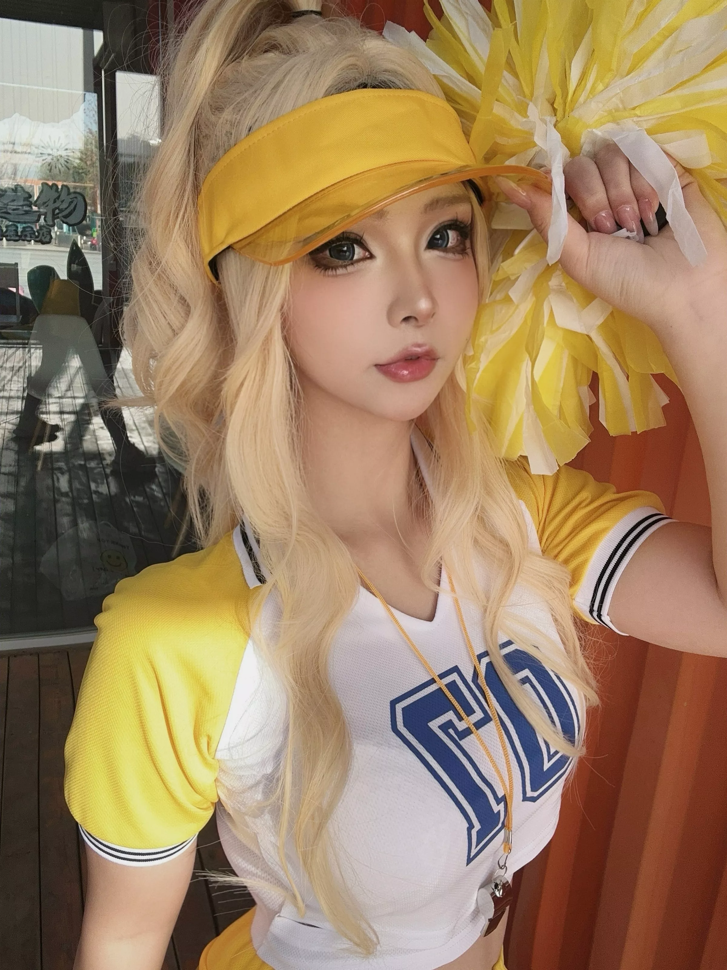 网络美女yuuhui玉汇美式甜心主题性感啦啦队服饰黄色短裙秀美腿翘臀撩人诱惑写真43P