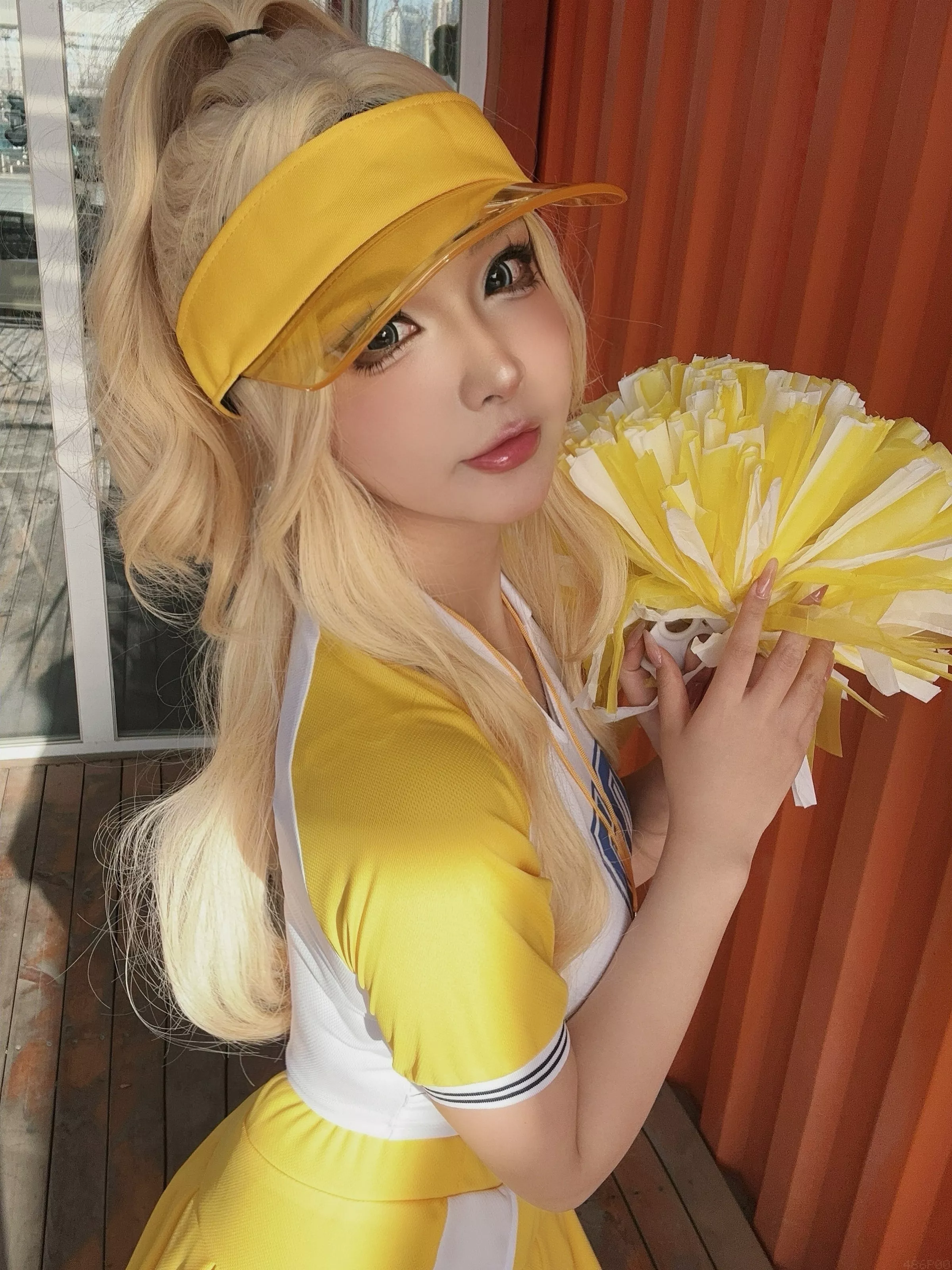 网络美女yuuhui玉汇美式甜心主题性感啦啦队服饰黄色短裙秀美腿翘臀撩人诱惑写真43P