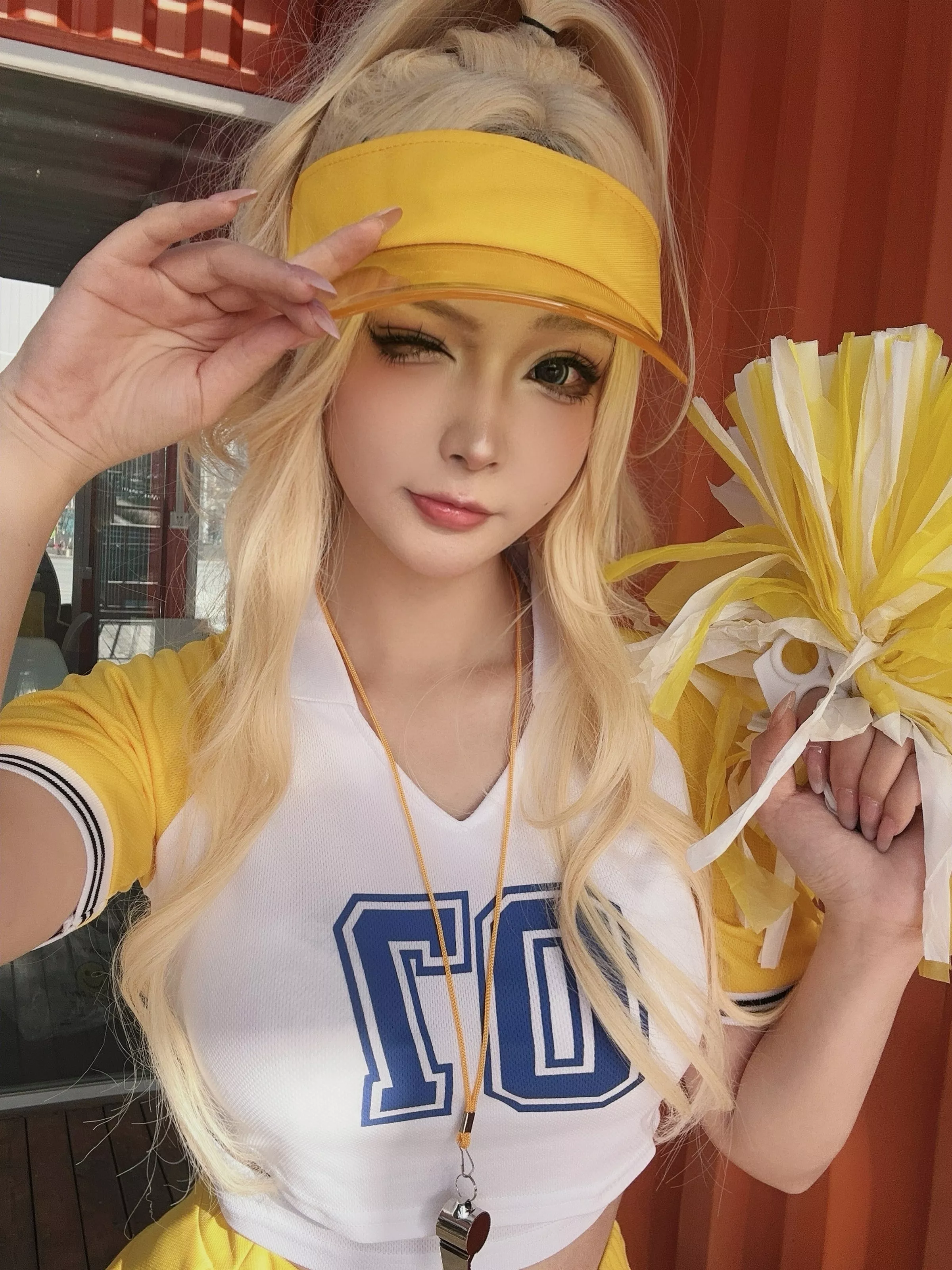网络美女yuuhui玉汇美式甜心主题性感啦啦队服饰黄色短裙秀美腿翘臀撩人诱惑写真43P