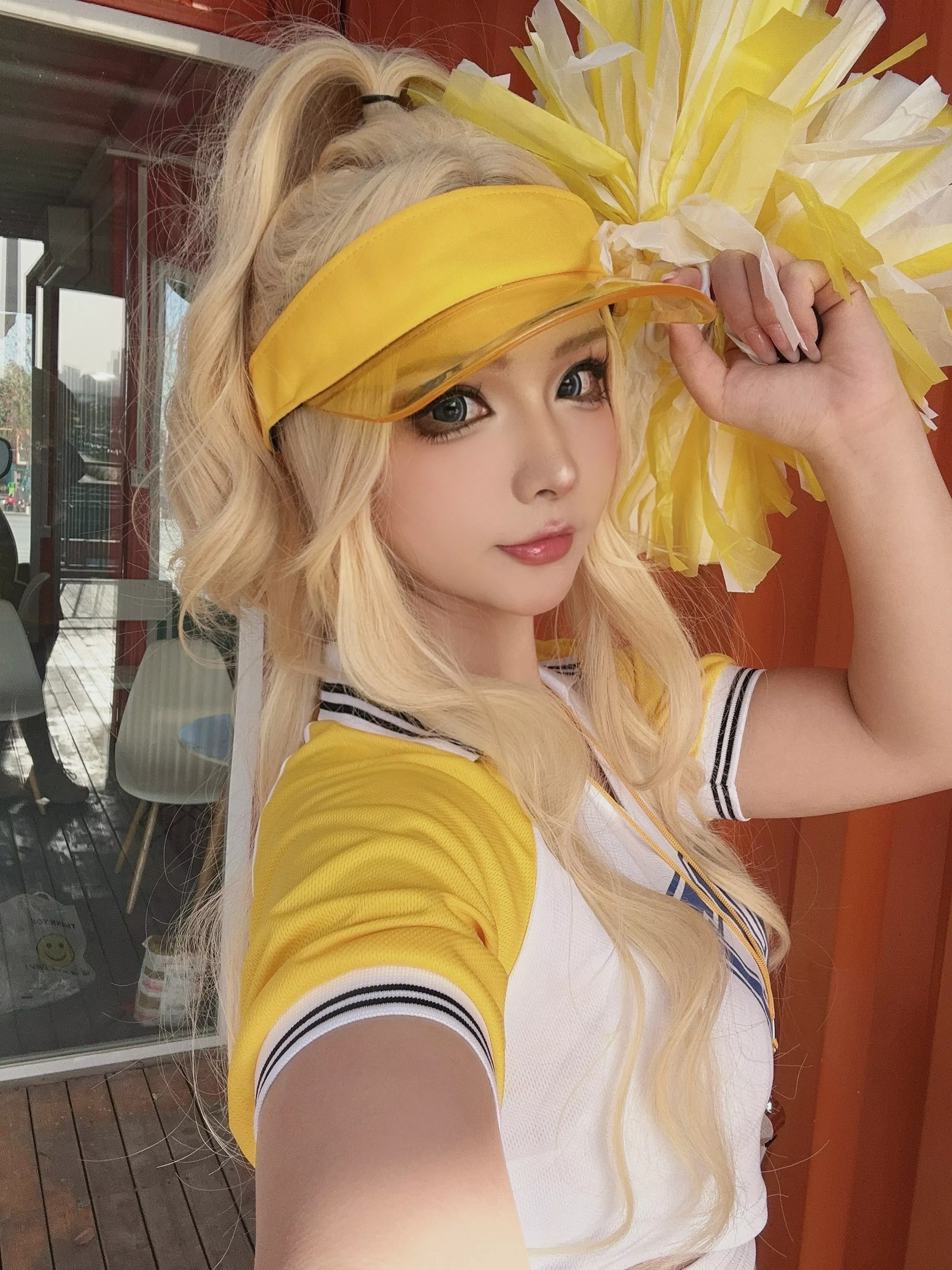 网络美女yuuhui玉汇美式甜心主题性感啦啦队服饰黄色短裙秀美腿翘臀撩人诱惑写真43P