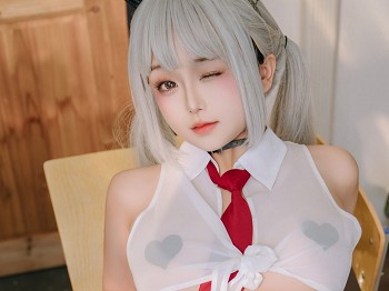 Cosplay美女日奈娇叛逆少女JK主题性感薄透白T配黑色丝袜半脱秀火辣身材撩人诱惑写真106P